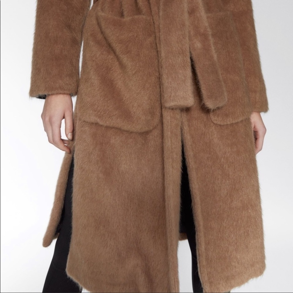 Zara Faux Fur Belted Side Slit Trench NWOT XL - Picture 7 of 16